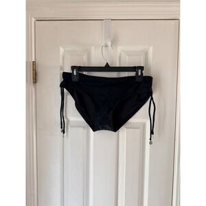 DKNY Black Bikini Bottoms Ruched Sides Tie Details Size Medum